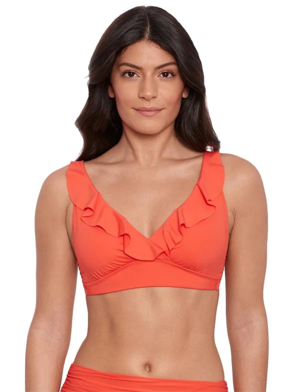 Lauren Ralph Lauren Beach Club Ruffle Bikini Top Coral Orange Size 8 NWT